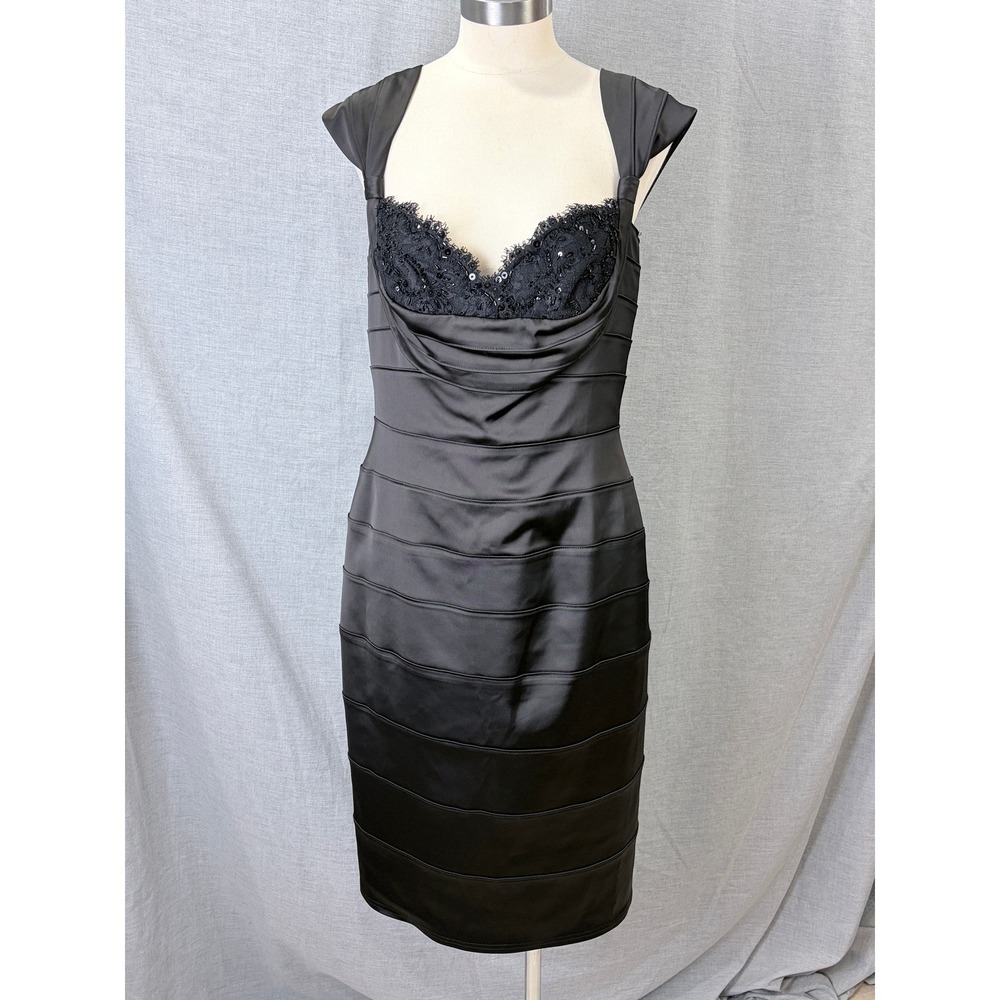Tadashi Collection Black Lace Bustier‎ Banded Sheath Cocktail Dress Size 12